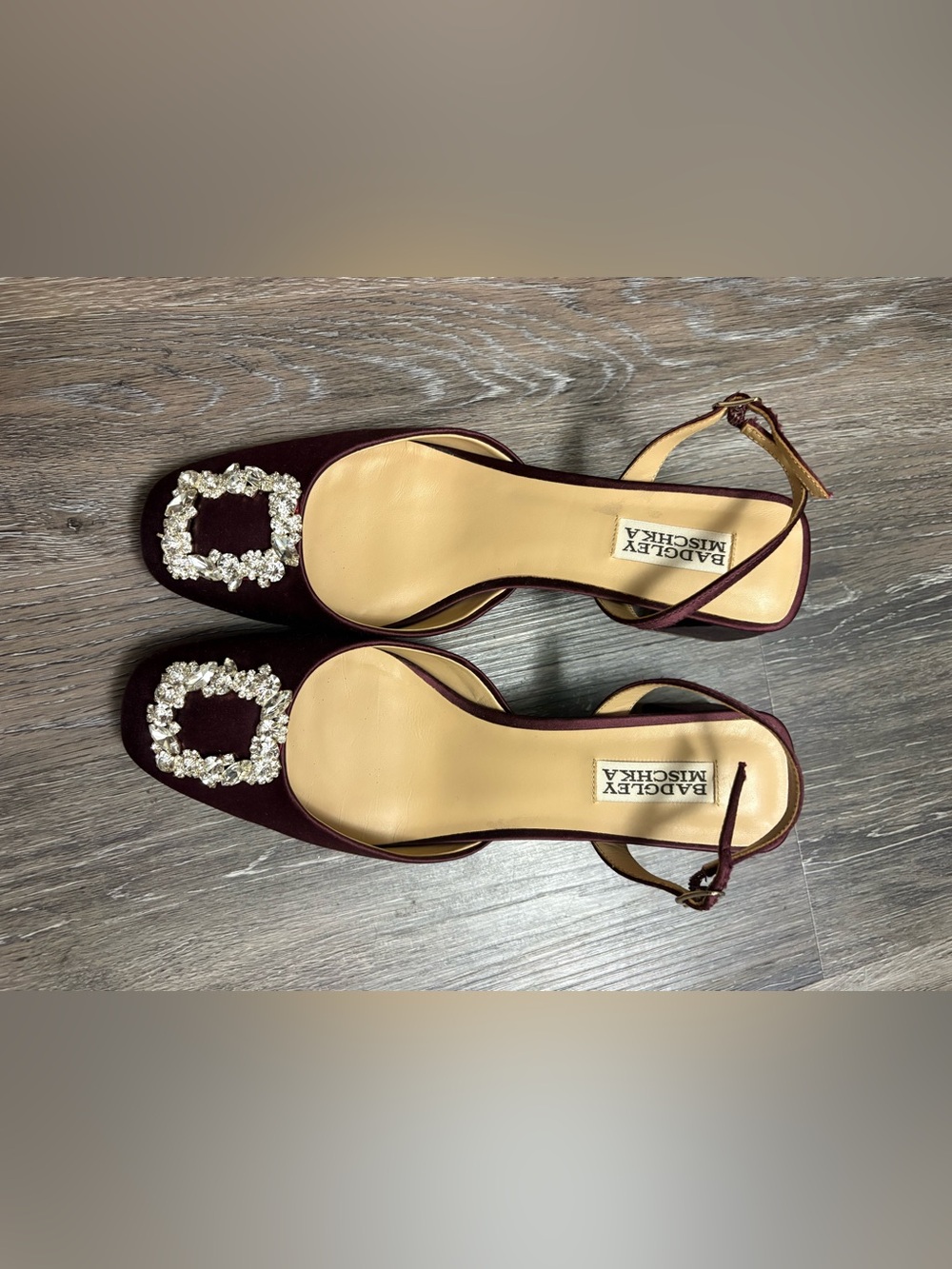 Badgley Mischka Burgundy Crystal-Embellished Slingback Heels